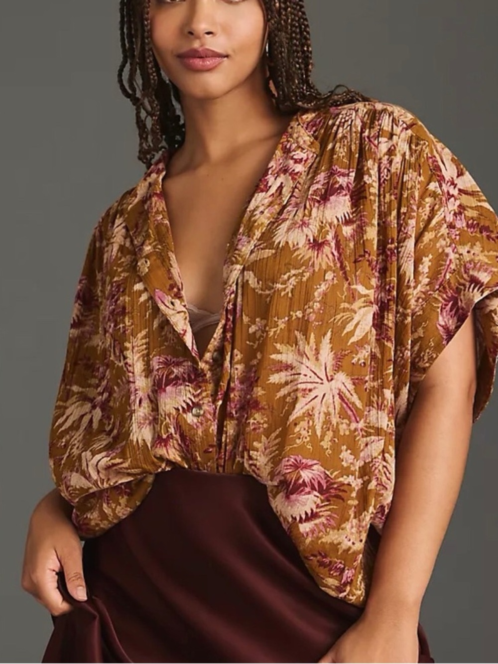 Pilcro Short Sleeve Batwing Buttoned Blouse